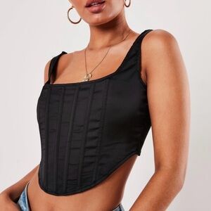 Missguided black satin corset crop tank top